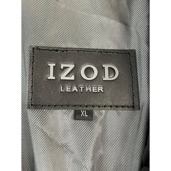IZOD Men's Black Leather Jacket Full Zip Lined Size XL Classic Style - Picture 9 of 16